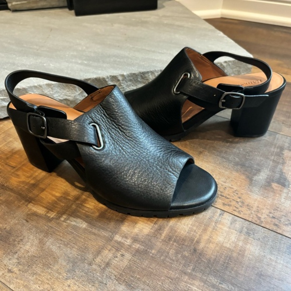 L' Amour Des Peids Women's Size 9.5 Quenton Black Leather Block Heel Sandals